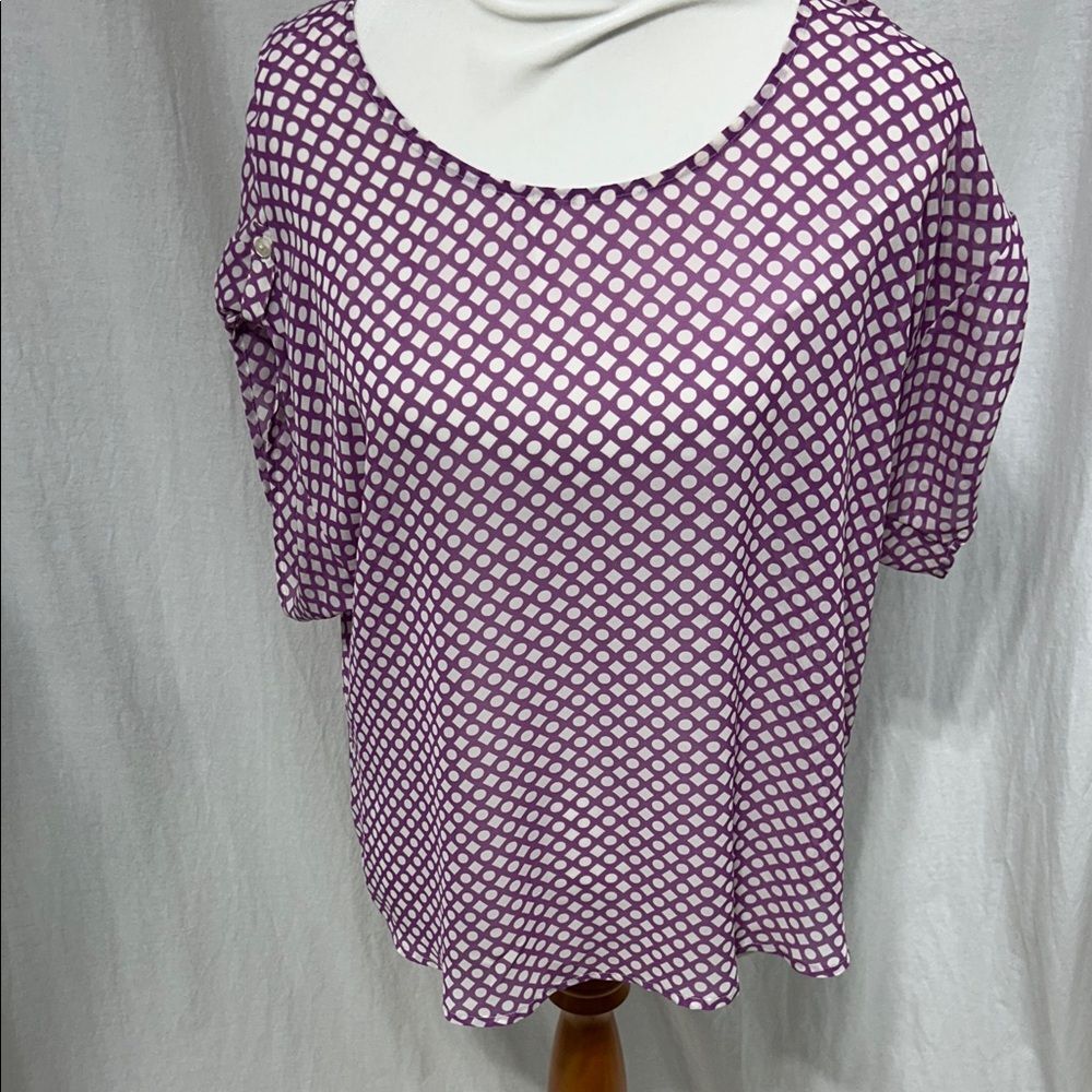 GAP Purple and White Geometric Scoop Neck Short Sleeve Top